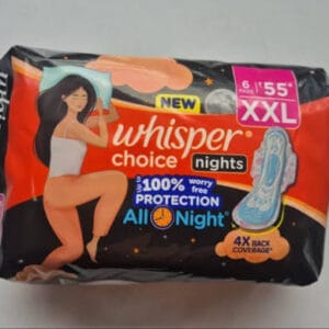 Whisper Choice Nights XXL Sanitary Pads 6 Count | All Night Protection | 4X Back Coverage
